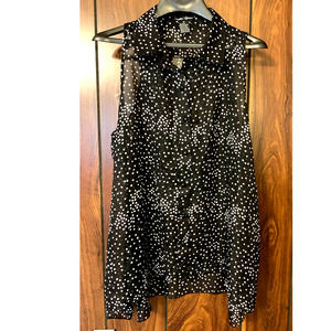 Caren Sport Sleeveless top sheer button up black polka dot size 2x